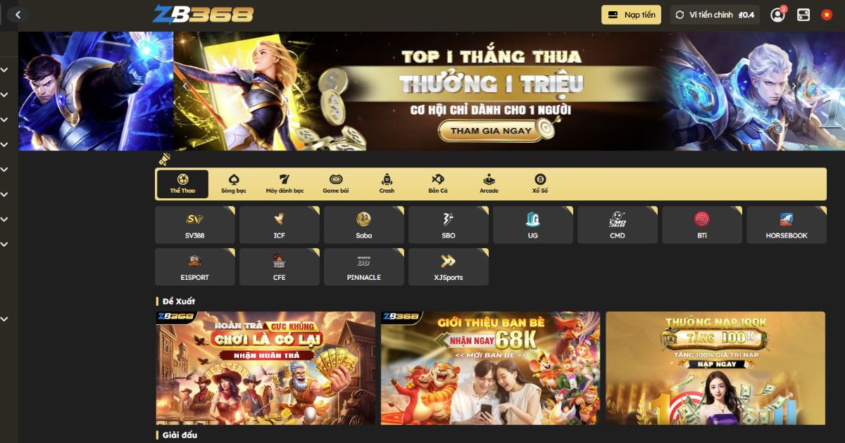 Cá Cược Thể Thao ZB368: Soi Kèo Nhà Cái Uy Tín - Thắng Lớn Mỗi Ngày