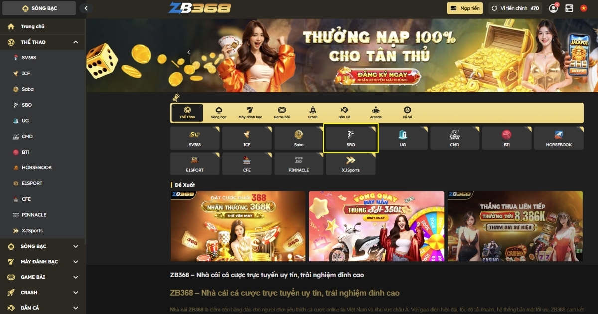 Đánh Giá Sảnh SBOBET (SBO) tại ZB368 - Tỷ Lệ Kèo Tốt Nhất Châu Á