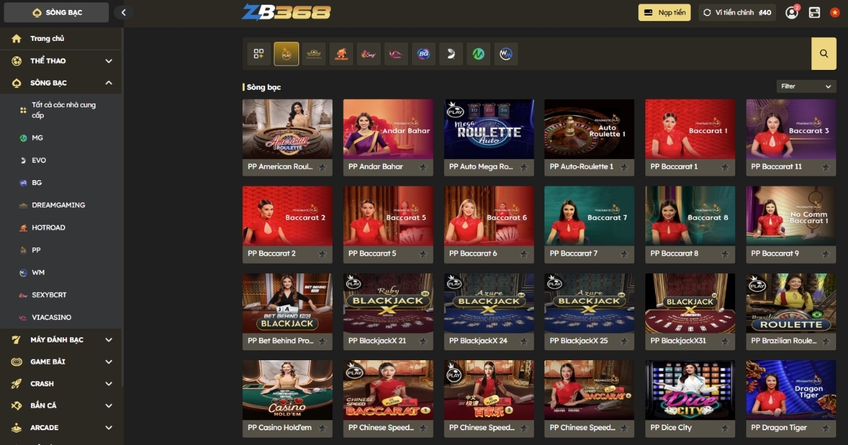 Sảnh Pragmatic Play tại ZB368